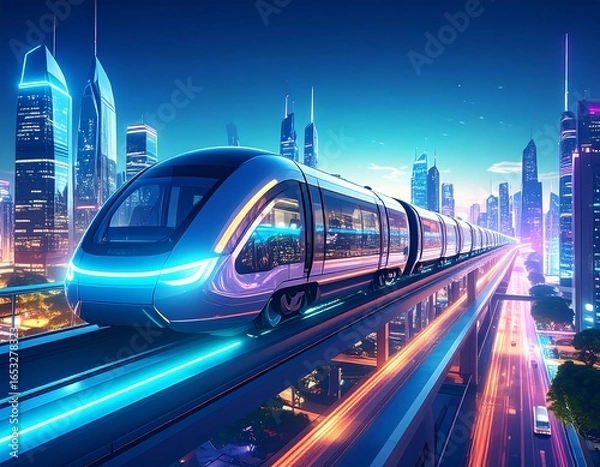 Obraz Futuristic train in night city