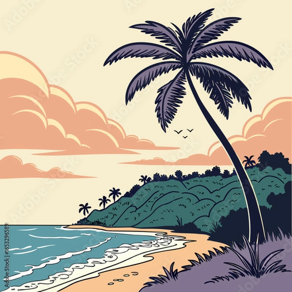 Fototapeta tropical beach with palm trees