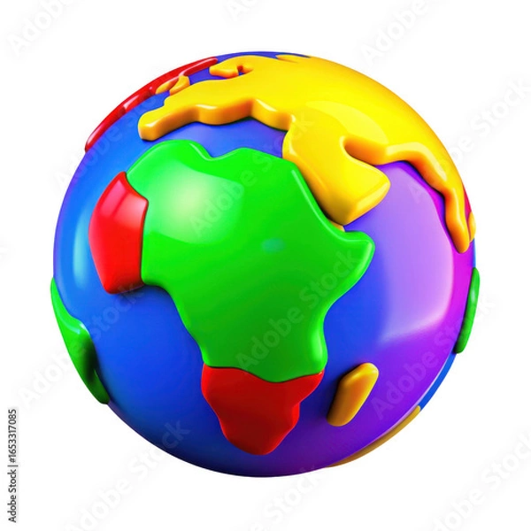 Fototapeta 3d colorful cartoon earth globe isolated on transparent background