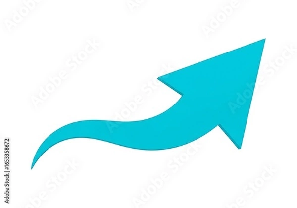 Fototapeta Blue curved arrow ascending upwards on a white background