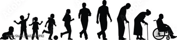 Fototapeta Silhouette Illustration Depicting Human Life Stages from Infancy to Old Age, Symbolizing Growth, Development, Aging, and the Journey of Life