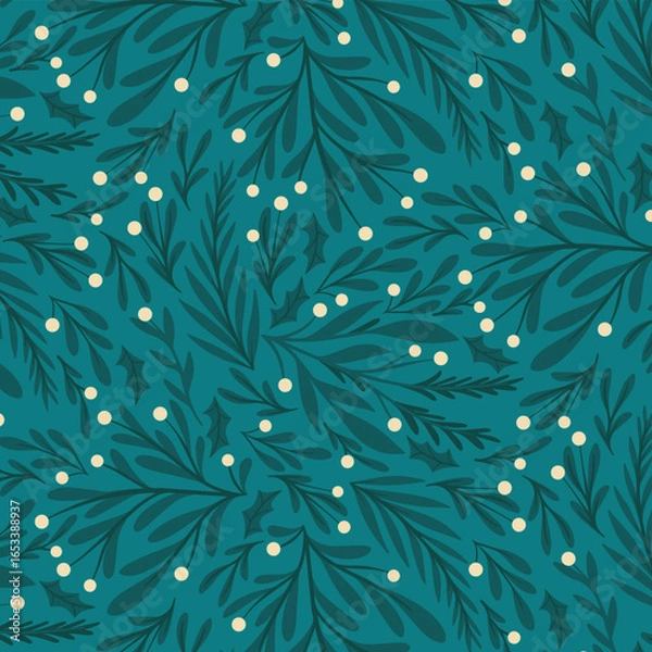 Obraz Elegant Winter Foliage Seamless Pattern with Berries