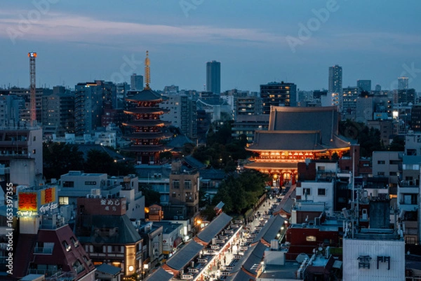 Obraz [東京都]浅草寺・仲見世通りの夜景
