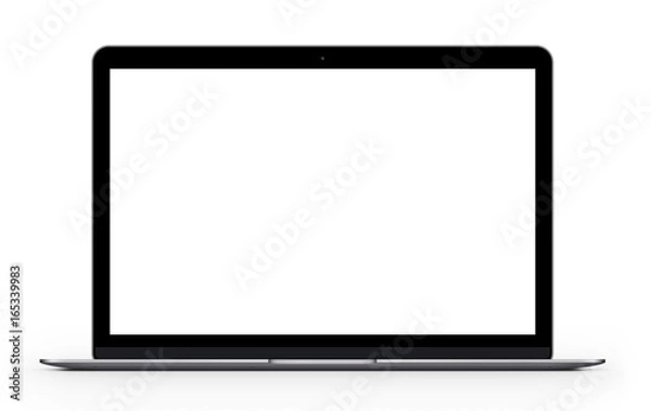 Obraz Silver laptop with blank computer screen. Front view Mock up. 3d illustration