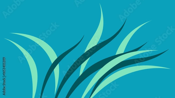 Fototapeta Abstract composition of flowing teal and mint green blades against a teal transparency background vector illustration