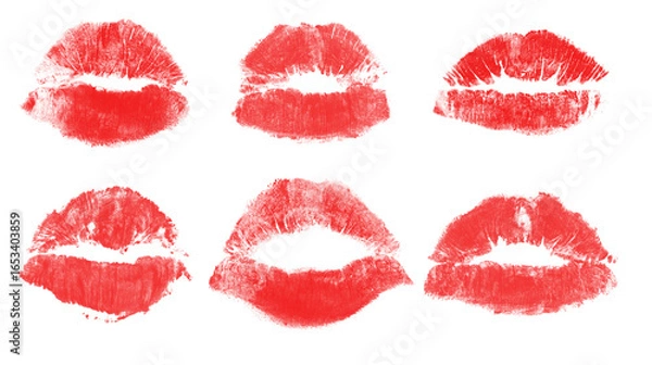 Obraz Collection of Red Lips | Lip Prints PNG Isolated on Transparent