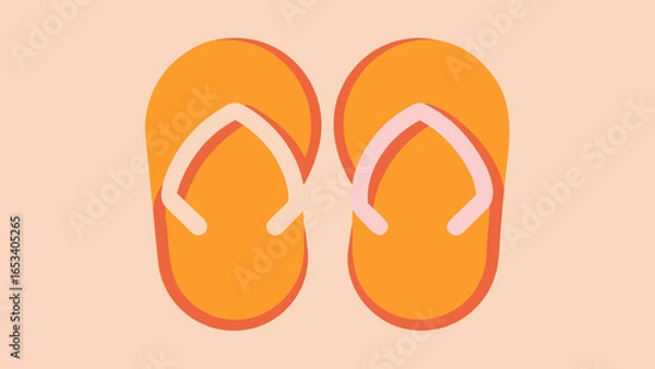 Fototapeta Pair of Orange Flip Flops with Pink and transparency background White Straps on a Light Peach Background sandals footwear