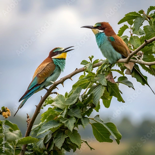 Fototapeta close up of birds perching on branch ask c