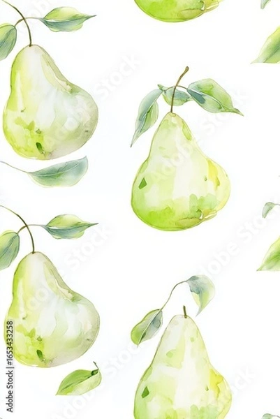 Obraz Colorful illustrations of pears with leaves on a white background in a playful design