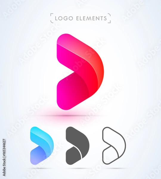 Fototapeta Abstract letter D logo in material design style. Origami paper icon