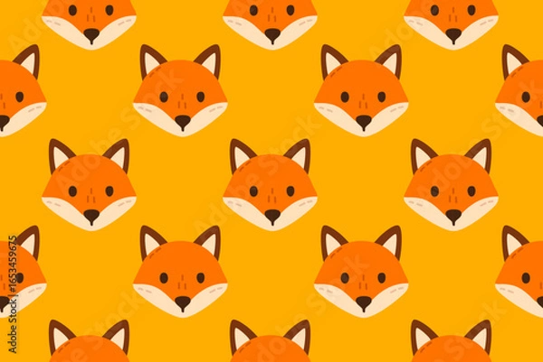 Fototapeta Seamless pattern with cute fox faces on autumn background