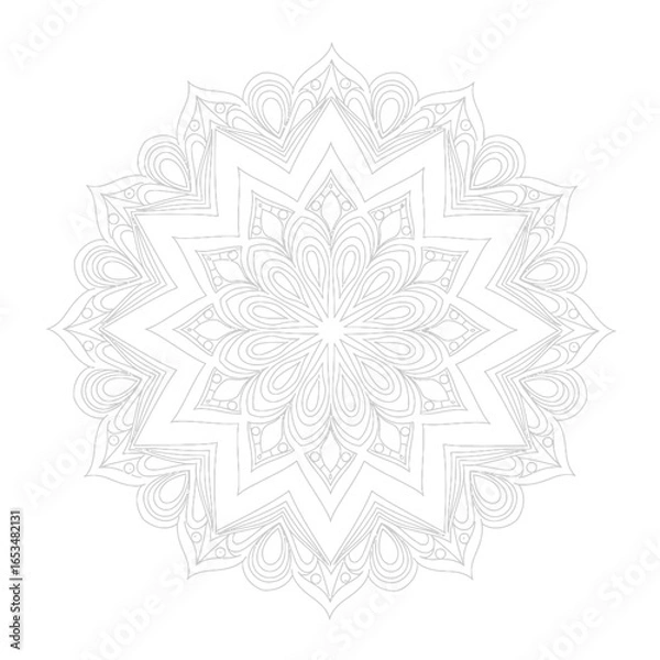 Fototapeta Intricate Circular Mandala Design with Geometric Patterns and Floral Motifs, Featuring Symmetry and Detailed Line Art on a White Background