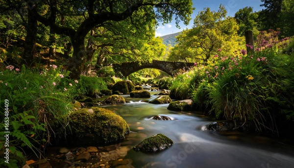 Fototapeta 清流の川辺の風景。A clear riverside landscape.