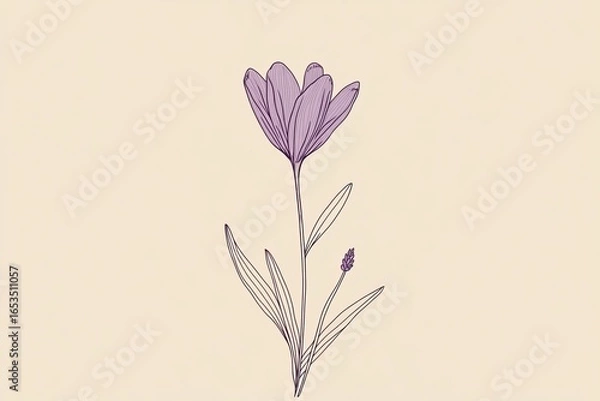 Fototapeta A stylized line art illustration of a Spanish lavender flower, with a minimalistic and elegant design, using bold outlines.Spanish Lavender,ornamental shrub,purple bloom,fragrant plant.