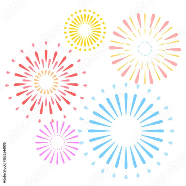 Fototapeta 夜空に挙がる花火のイラスト  カラー 線なし