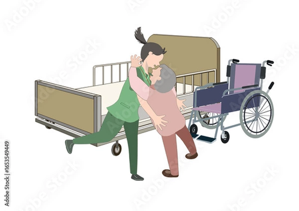 Obraz 倒れそうな老人を助けている介護士のカラーイラスト