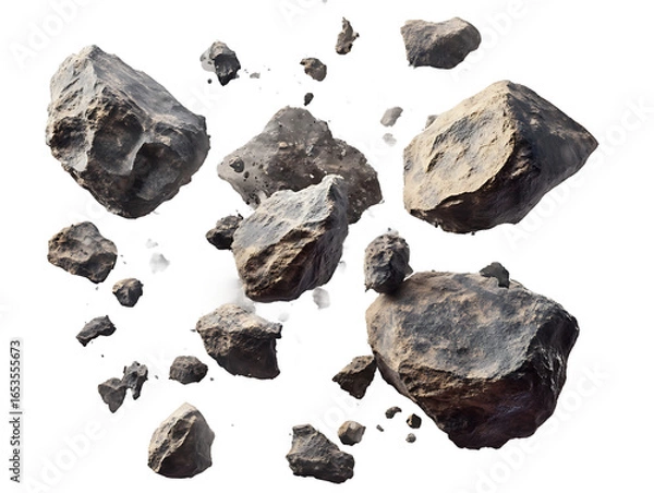 Obraz Falling rocks debris explosion isolated on transparent background