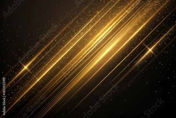 Obraz Abstract golden light streaks and shimmering particles on a dark background