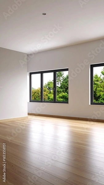 Fototapeta Empty room with large windows