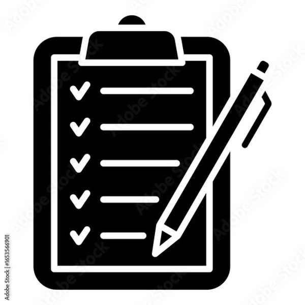 Obraz Clipboard with checklist and pen, feedback form glyph solid icon
