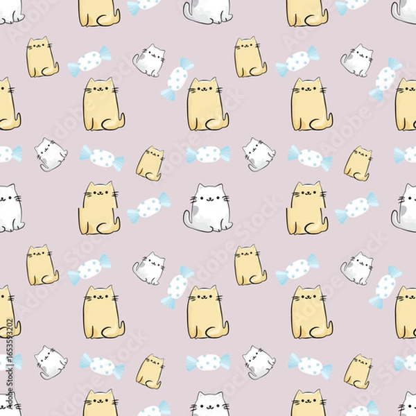 Fototapeta Seamless pattern, cute cat pattern, pastel tones