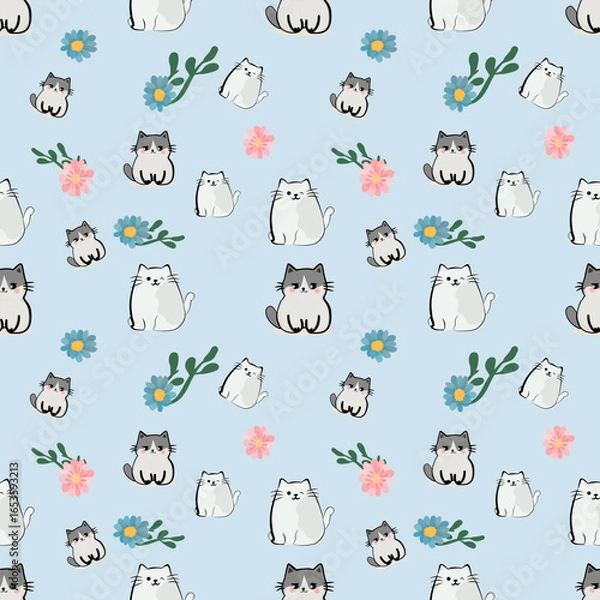 Fototapeta Seamless pattern, cute cat pattern, pastel tones