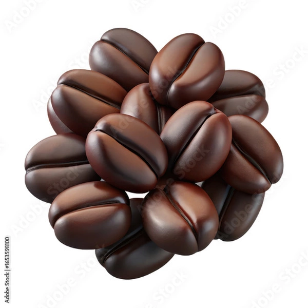 Fototapeta A close up of a cluster of roasted coffee beans with a rich brown color isolated on transparent background