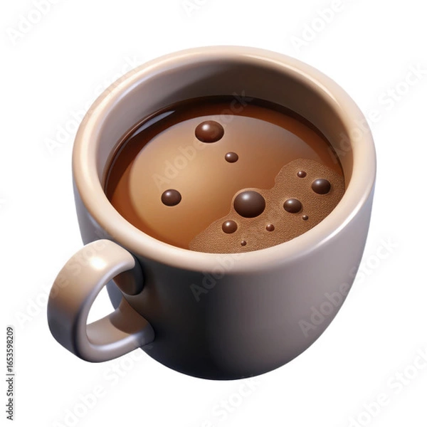 Fototapeta A steaming cup of rich brown coffee with a frothy surface isolated on transparent background