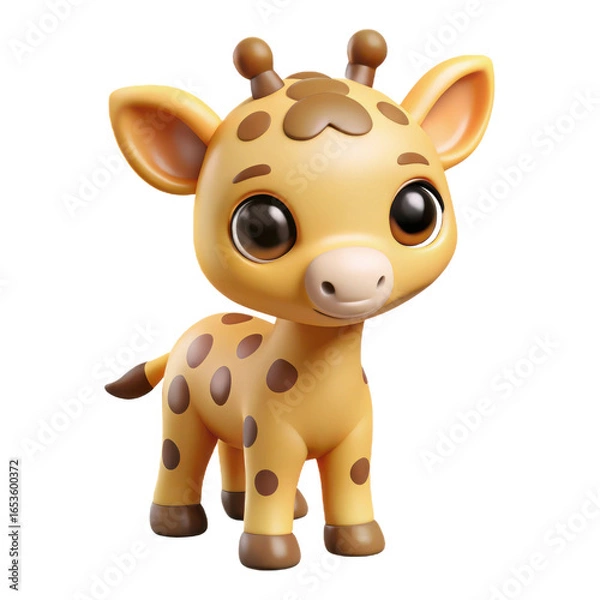 Fototapeta Adorable cartoon baby giraffe with big expressive eyes and cute spots isolated on transparent background