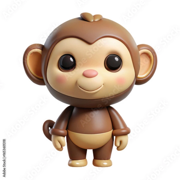 Fototapeta Adorable cartoon monkey character with big eyes and a friendly smile isolated on transparent background