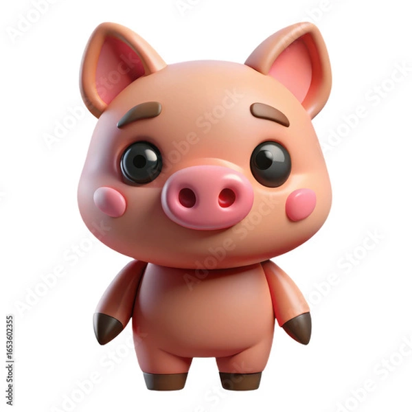 Fototapeta Adorable cartoon pig character with big eyes and a pink snout isolated on transparent background