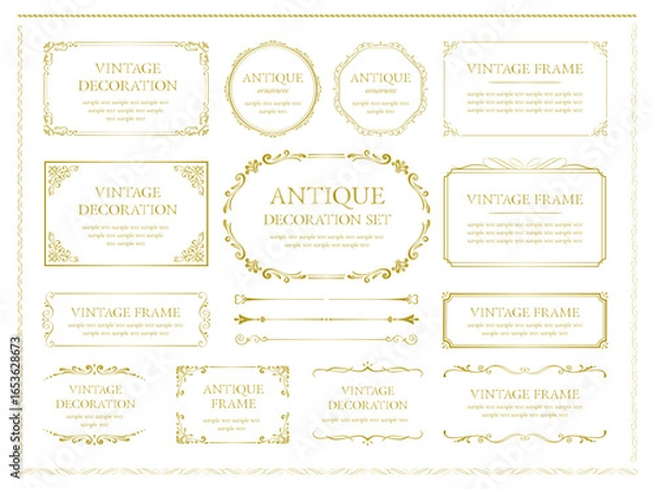 Obraz vintage frame set 10_gold／ゴールドのビンテージフレームとあしらい飾りのセット