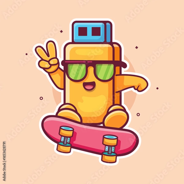 Fototapeta cool flash disk character mascot playing skateboard isolated cartoon