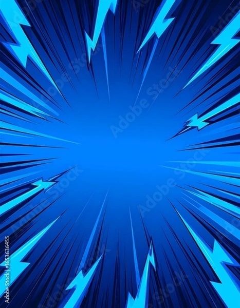 Obraz Blue comic book speed lines with lightning