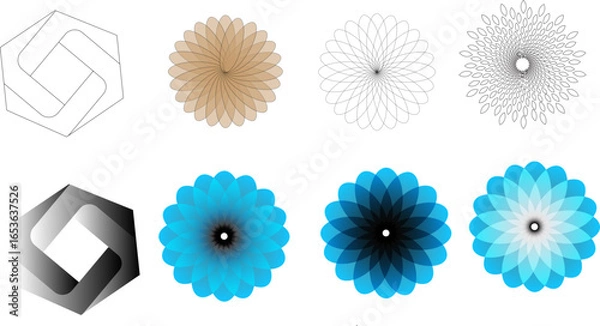 Fototapeta set of abstract flowers and cube