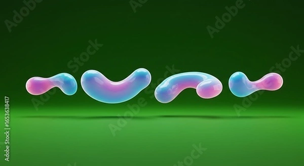 Obraz Abstract Iridescent Bubble Shapes on Green Background