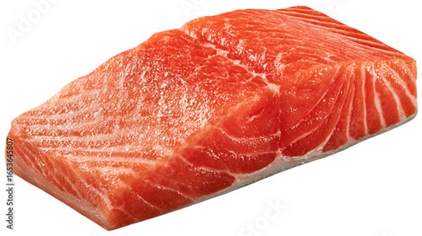 Fototapeta Raw Salmon Fillet Portion with Detailed Texture Isolated on White