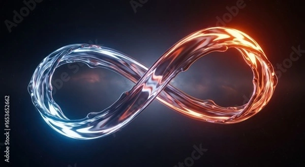 Obraz Fluid Infinity Symbol with Gradient Lighting on Dark Background, Abstract Concept