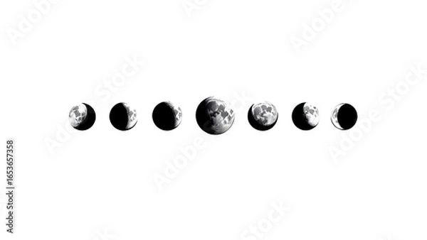 Fototapeta Illustration of the lunar phases in a grayscale format on a white background showing the moon cycle