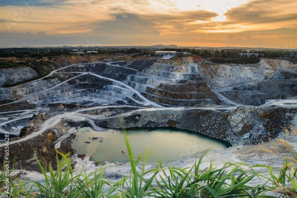 Obraz opencast mining quarry with beautiful sunlight