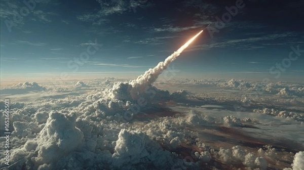 Obraz Rocket launching into the stratosphere above clouds