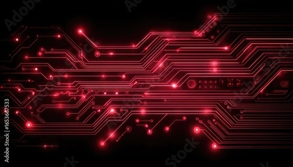 Fototapeta Abstract red circuit board design on black background