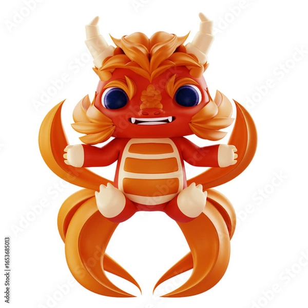 Obraz 3D Render Playful 3D character demon crab with horns and large blue eyes, suitable for game mascots, branding, or digital marketing.