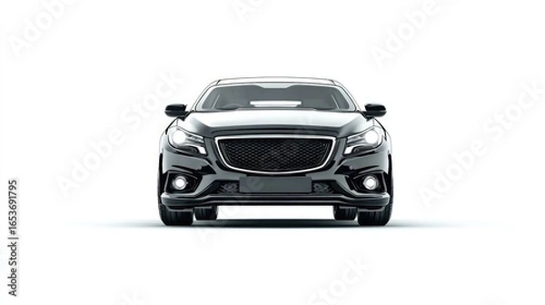Obraz Car/facing forward/white background - sleek black sedan presentation