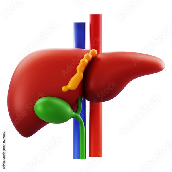 Fototapeta 3D Render 3D liver anatomy illustration highlighting hepatic structure and vascular system for medical, educational, and promotional use.