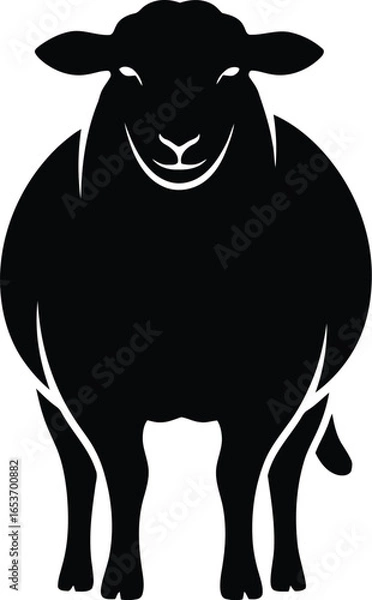 Fototapeta A detailed black silhouette of a sheep, standing and facing forward, with a smiling expression.