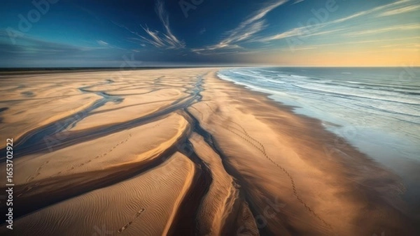 Fototapeta Aerial view of a beach at sunrise