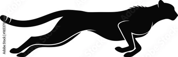 Fototapeta A black silhouette of a cheetah in a full-speed running pose.