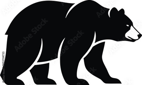 Fototapeta A simple black and white graphic illustration of a powerful bear walking in profile view.