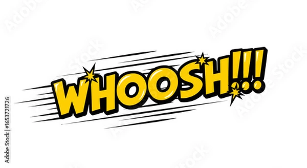 Obraz Dynamic 'Whoosh' Word Art Illustrating Swift Motion and Impact, a Vivid Comic Style Graphic Element Conveying Speed and Excitement in Retro Pop Art Design suitable for Editorial or Creative Projects